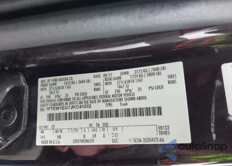 2018 Ford F-150 Lariat из США, поврежденный, VIN 1FTEW1EG7JKC41222